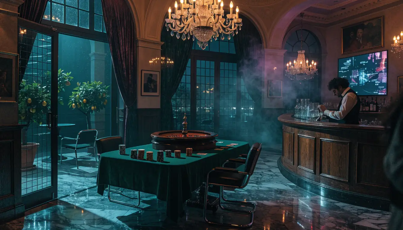Sala di casinò italiana con tavolo da roulette e fiches