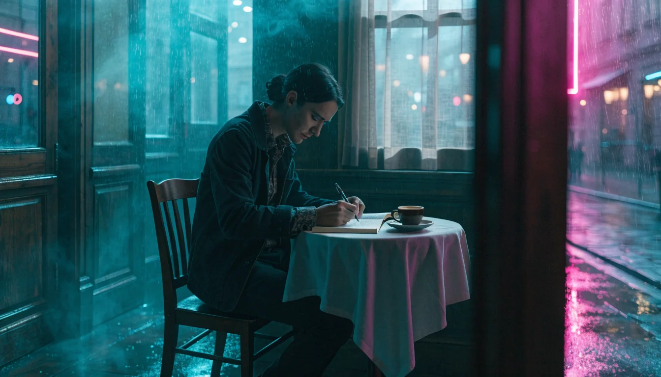 Persona in un caffè italiano che annota limiti di spesa su un quaderno.